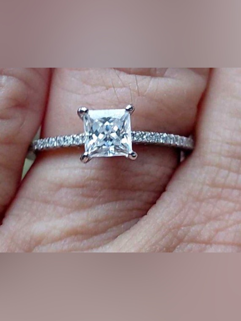 Classic Solitaire Princess-Cut Engagement Ring Silver Sterling Silver Moissanite